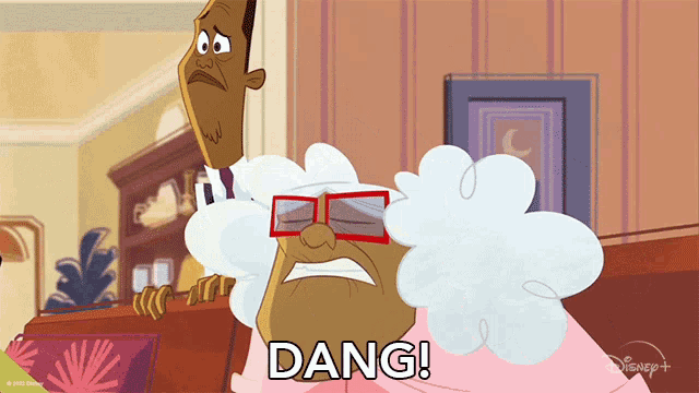 a cartoon character says " dang " in front of a man
