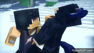 two minecraft characters are dancing in the snow