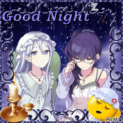a picture of two anime girls with the words good night written on it