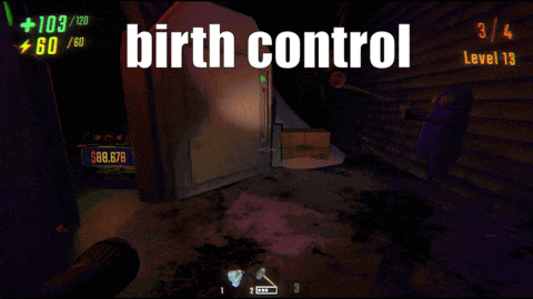 a screenshot of a video game with the words birth control