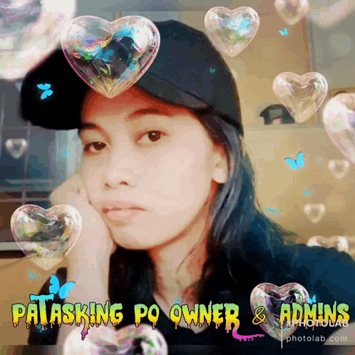 a picture of a girl with hearts and the words patasking po owner admins