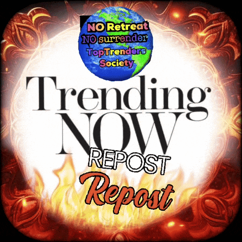 a logo for trending now repost with a globe on it