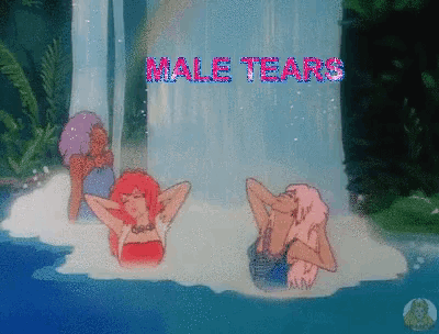 a waterfall with the words " male tears " on it