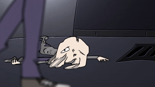 a cartoon of a person laying on the floor with their head in the air