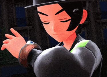 a cartoon character is wearing a top hat and a watch on his wrist