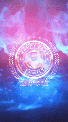 a logo for happy real family with a smokey background