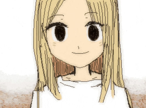 a pixel art drawing of a girl with blonde hair and black eyes