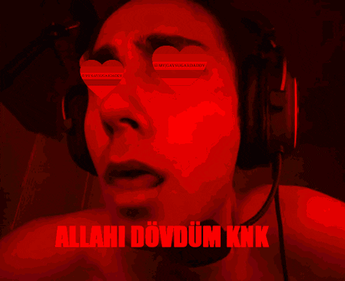 a man wearing headphones with the words allahi dovdum knk on the bottom right