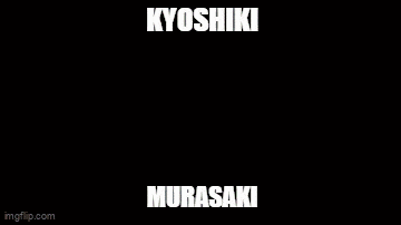 a cartoon cat is holding a glowing object with the words kyoshiki murasaki above it .