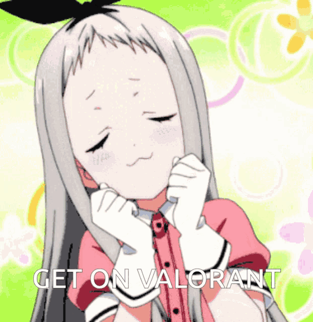 a picture of a girl with the words " get on valorant "