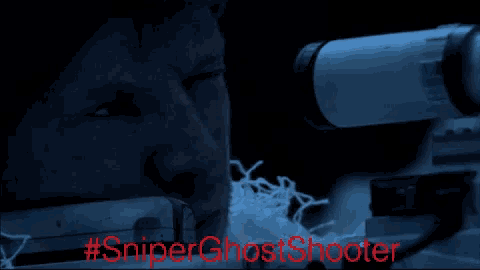 a man looking through a sniper ghost shooter rifle