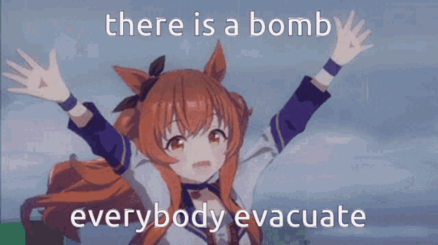 a picture of a girl with the words there is a bomb everybody evacuate on the bottom