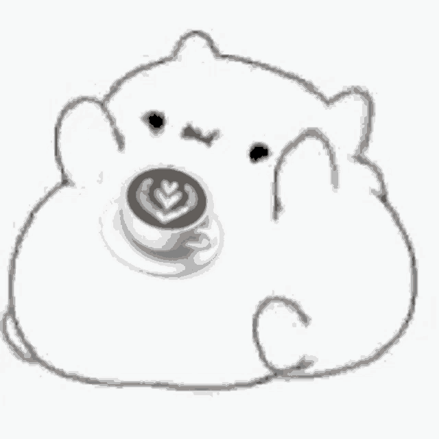 a drawing of a cat holding a cup of cappuccino .
