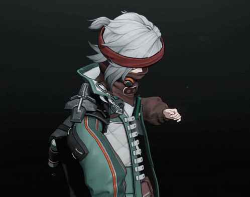a girl with white hair is wearing a red headband