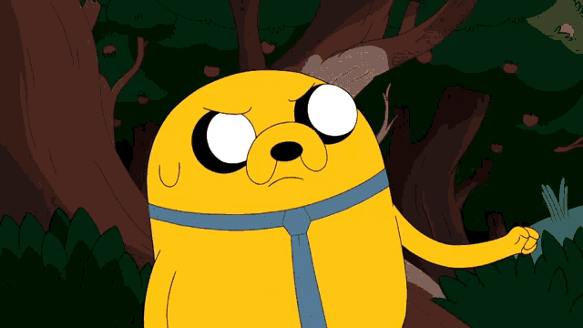 a yellow cartoon character with a blue tie on