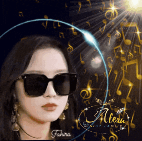 a picture of a woman wearing sunglasses with the name alexa on the bottom