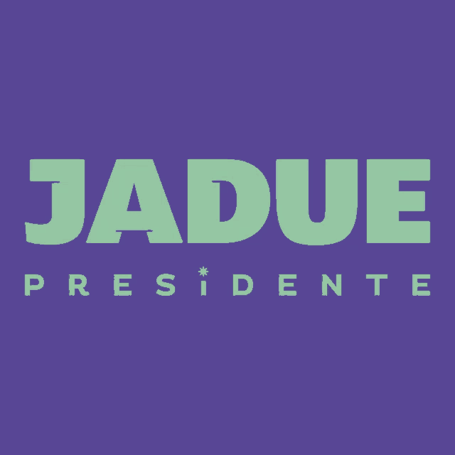 a purple background with jadue presidente in green letters