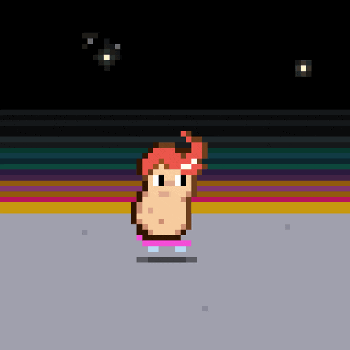 a pixel art of a potato with a red hat