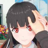 a person is touching a girl 's forehead with their hand .