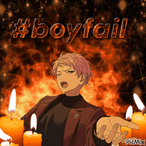 a picture of a boy with candles and the words #boyfail behind him
