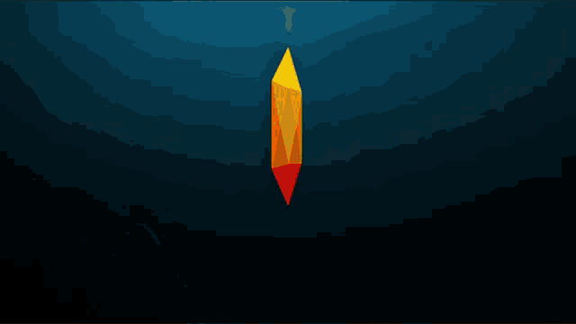 a yellow and red cube with a blue background