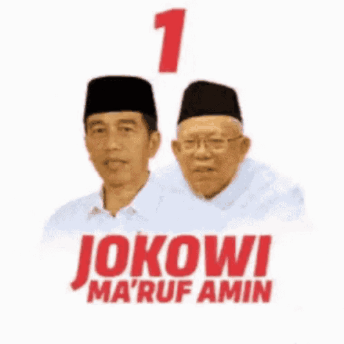 two men standing next to each other with the words jokowi maruf amin written above them