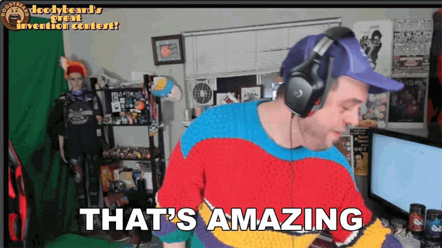 a man wearing headphones says " that 's amazing "