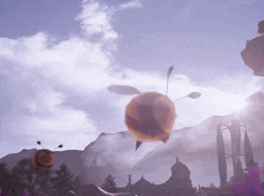 a bee is flying in the sky above a city