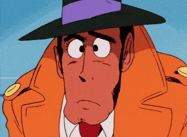 a close up of a cartoon character wearing an orange coat and hat