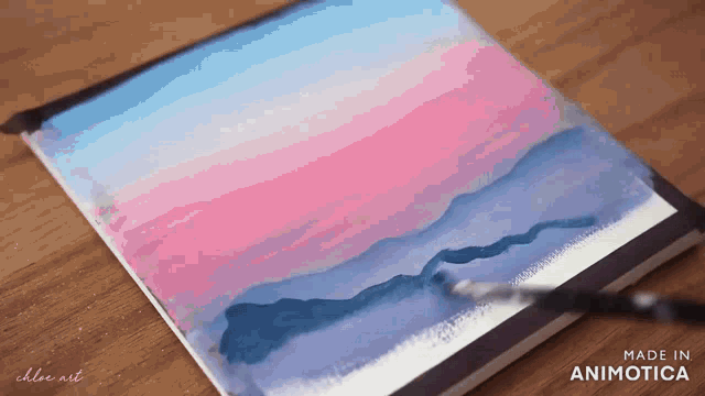 a painting of a sunset is being made in animatica