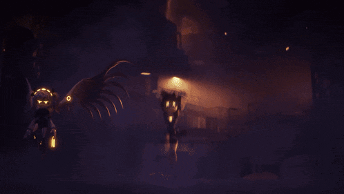 a silhouette of a person standing in front of a fire coming out of a hole