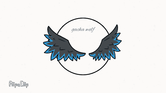 black and blue wings in a circle with gacha wolf written on it