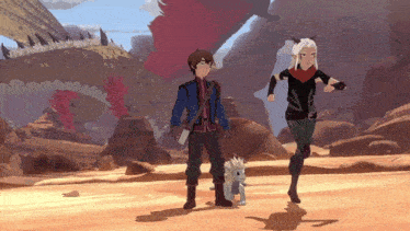 a boy and a girl standing next to each other in a video game