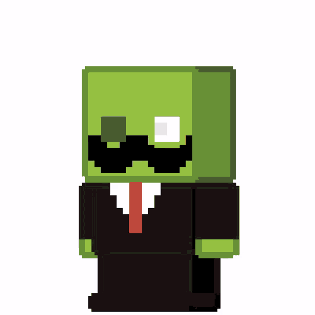 a pixel art of a green monster in a suit