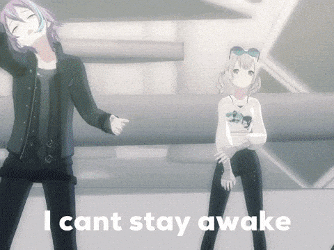 a man and a girl are standing next to each other with the words " i can t stay awake " on the bottom