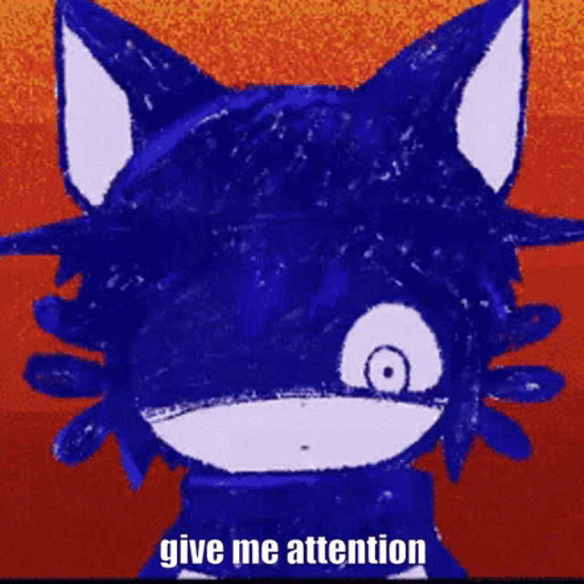 a drawing of a cat with the words give me attention written below it