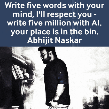 a man stands in front of a sign that says write five words with your mind