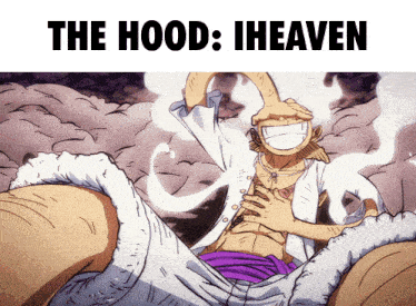 a cartoon of a man with the words the hood : iheaven