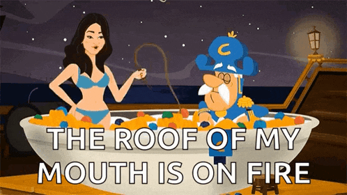 a cartoon of a man and a woman sitting in a bowl of cereal