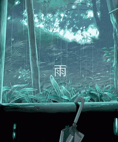 a drawing of a window with a umbrella in the foreground and the word rain in the background