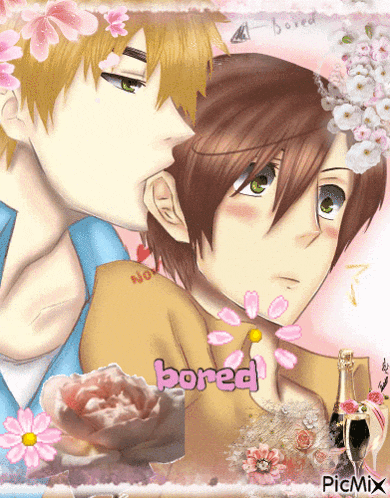 a picture of two anime characters with the word bored written on the bottom