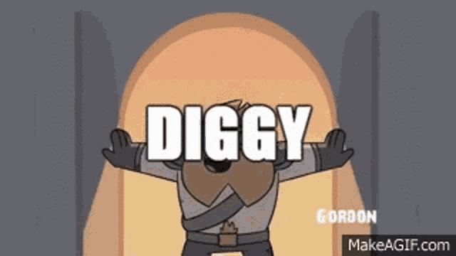 a cartoon character named gordon is standing in a doorway .