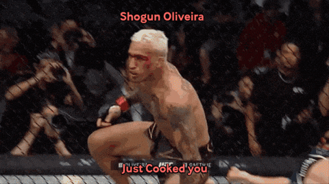 a man in a boxing ring with the words shogun oliveira just cooked you on the bottom