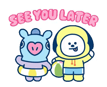 a couple of cartoon characters standing next to each other with the words see you later written above them .