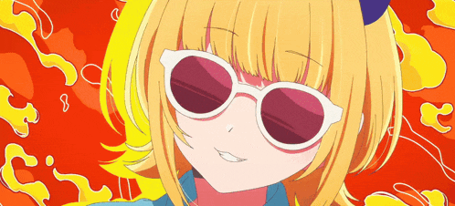 a girl wearing sunglasses and a cat ear on her head