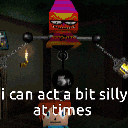 a pixelated image of a person with the words " i can act a bit silly at times " on the bottom