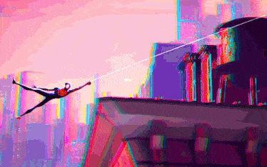 a pixel art of spider-man hanging from a rope