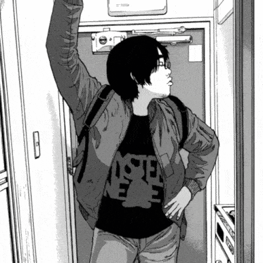 a black and white drawing of a man wearing a t-shirt that says listen
