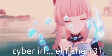 a cartoon of a girl with bubbles coming out of her mouth and the words cyber irl el fishe < 3