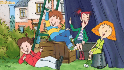 a cartoon of a boy swinging on a swing set with the words kisscartoon visible